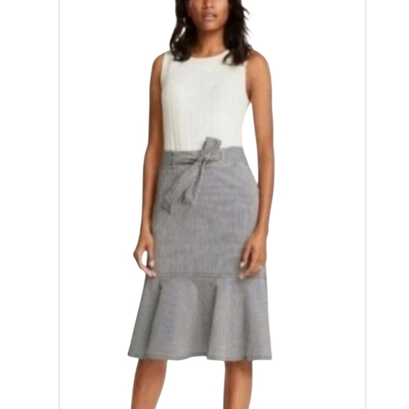Ann Taylor Gray Midi Trumpet Skirt with Tie Front - Picture 1 of 7